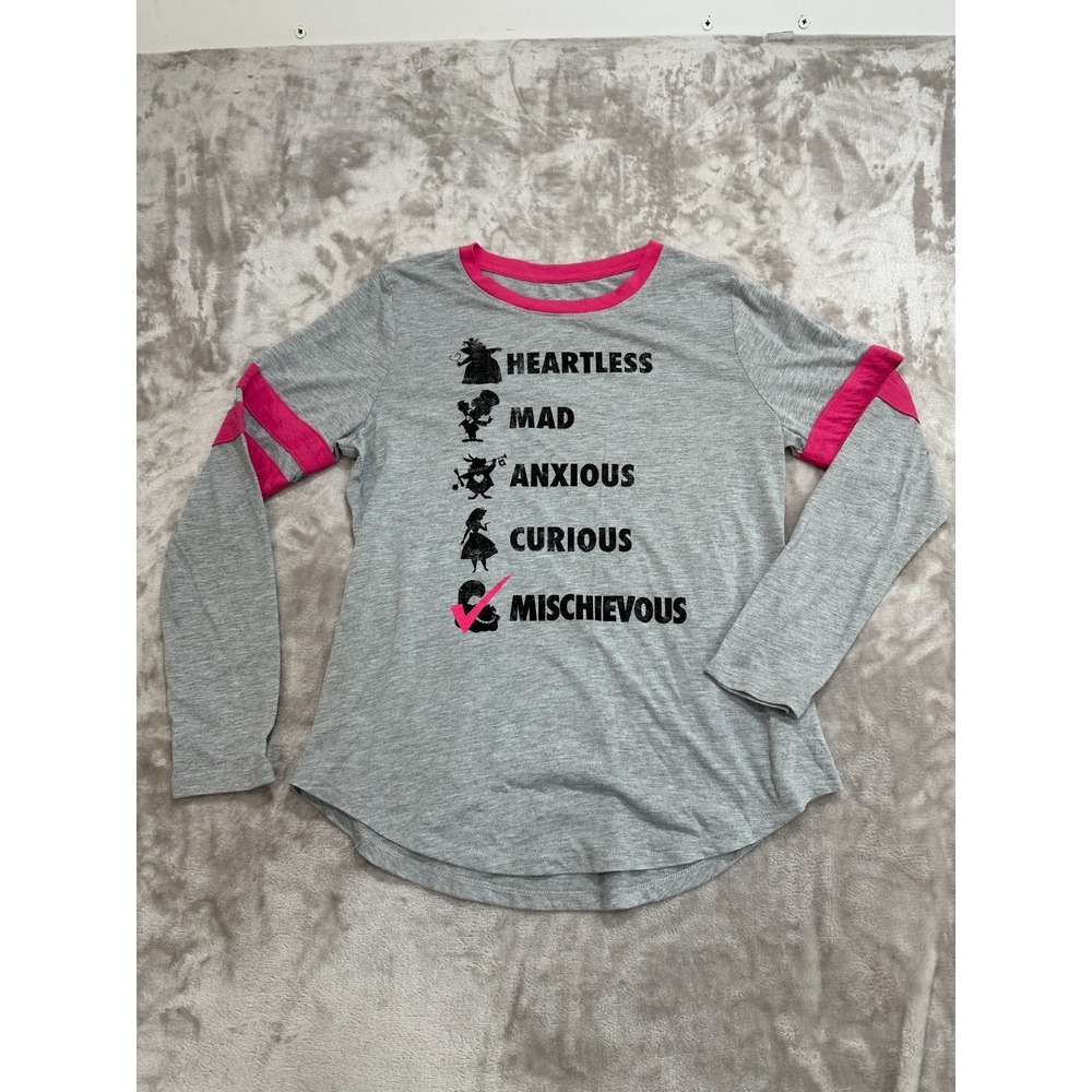 Disney Store Alice In Wonderland Cheshire Cat Long Sleeve Shirt M Gray Pink EUC